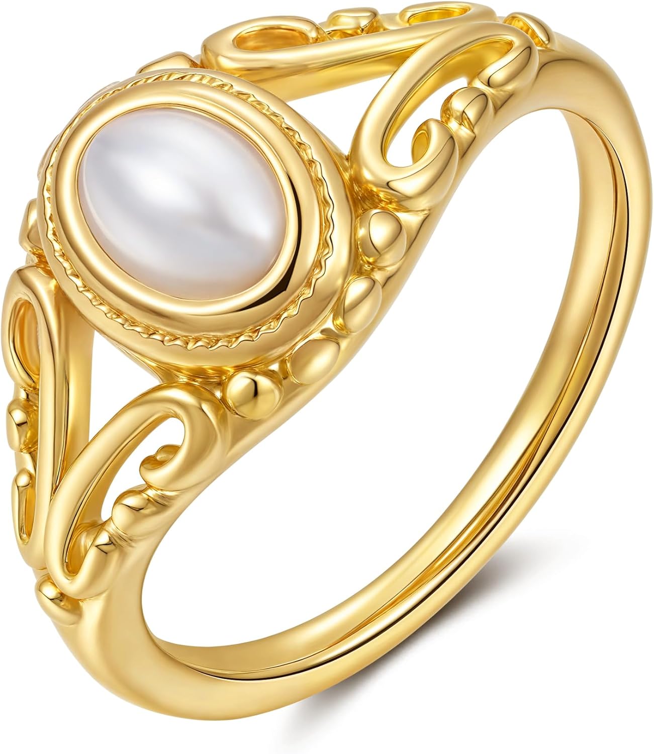 YeGieonr Non Tarnish Gold Signet Rings for Women – Waterproof 18K Gold Plated Stainless Steel Pearl Ring, Statement Ring for Everyday Wear
