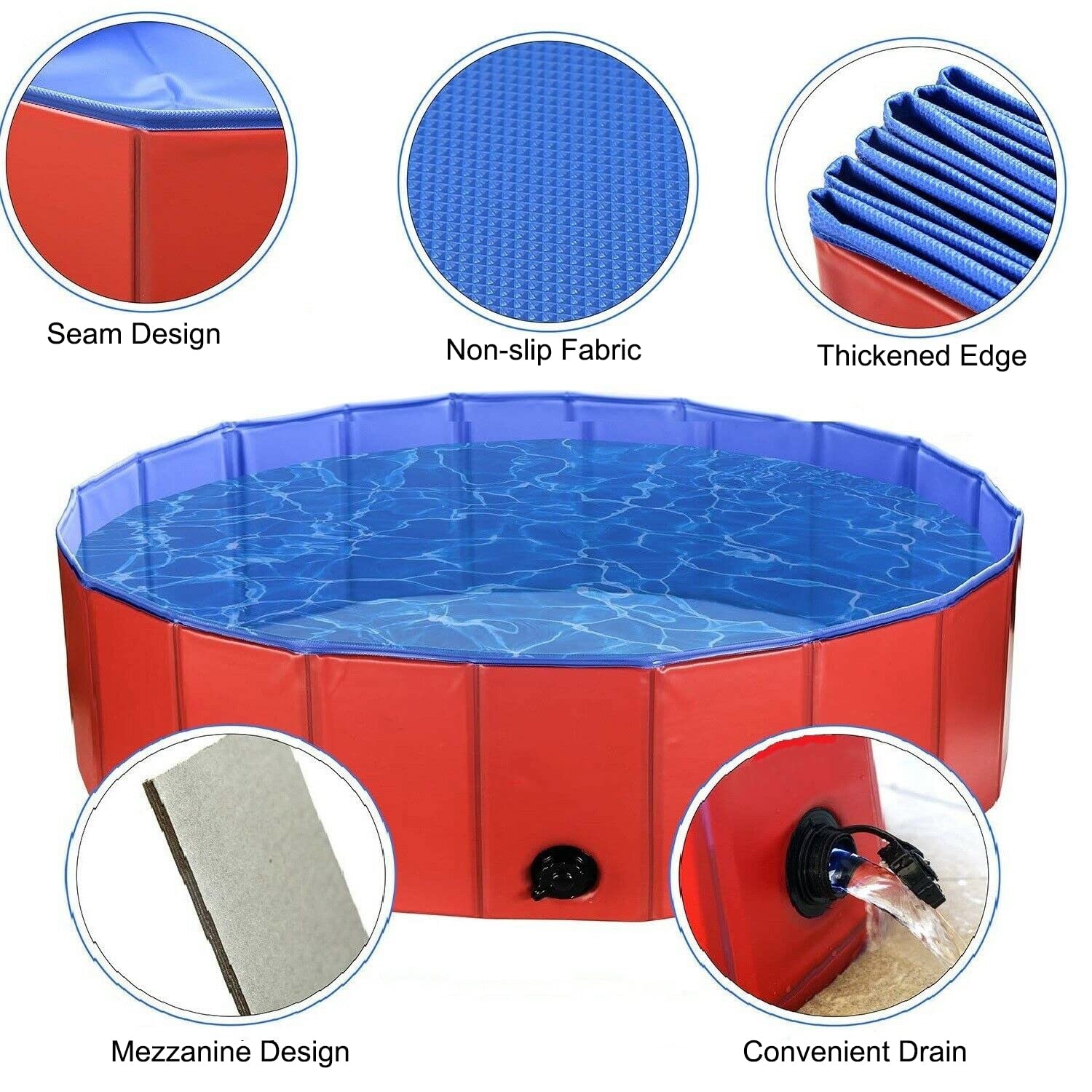 Baignoire pour Chien et Chat Piscine Pliable Portable pour Animal Compagnie Bassin Patageuoire en PVC Fond Antidérapant avec Vidange Latérale