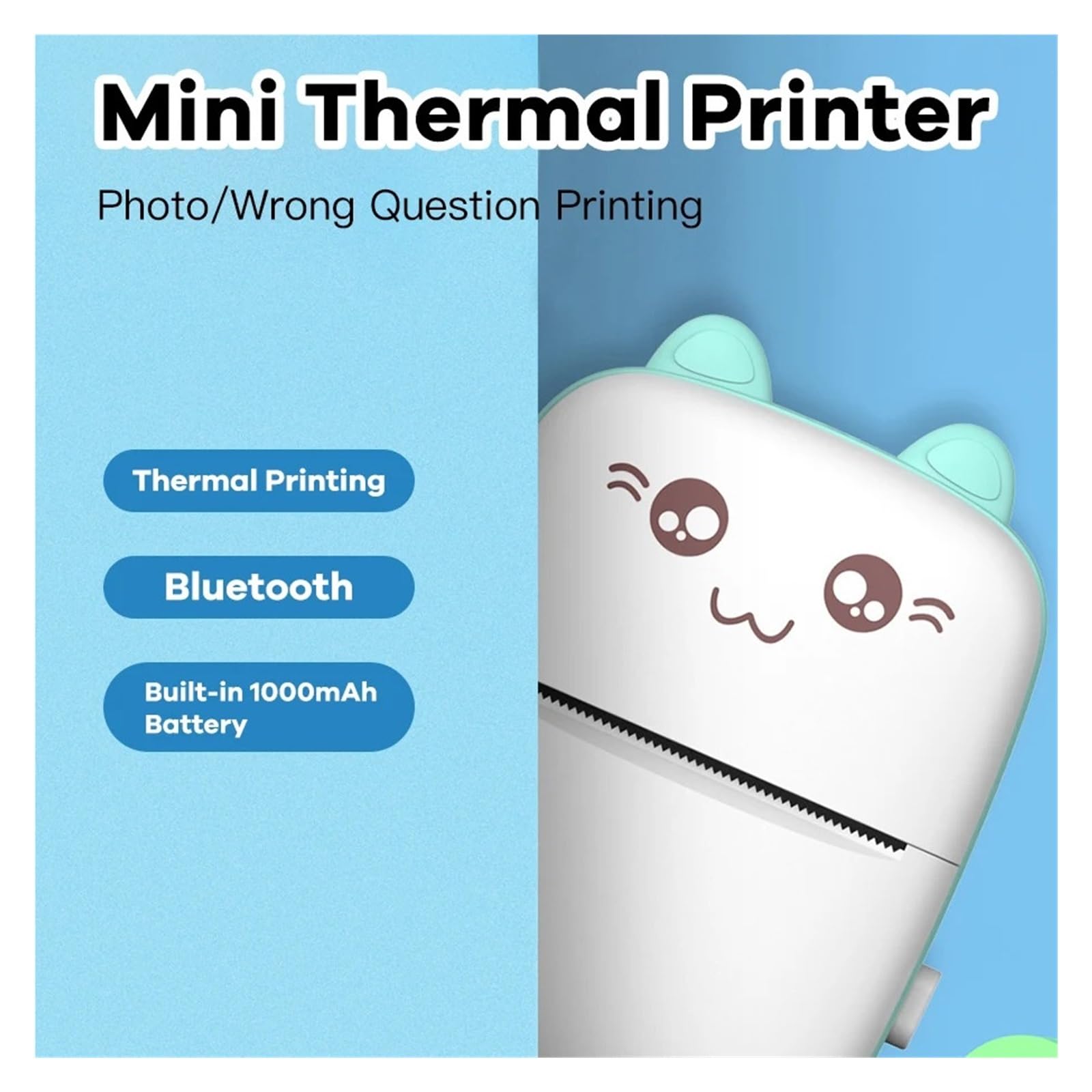 Mini Stampante For Etichette Stampanti Termiche Tascabili Adesivi Carta Senza Inchiostro Wireless Stampa Chiara(PK add 3Paper)