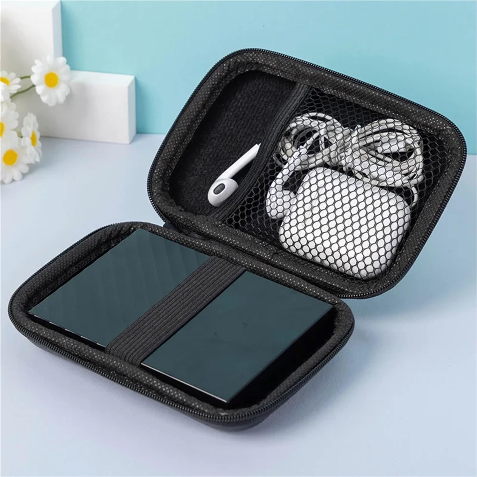Borsa organizzatore cavo 2 pezzi | Borsa con cerniera portatile nera
