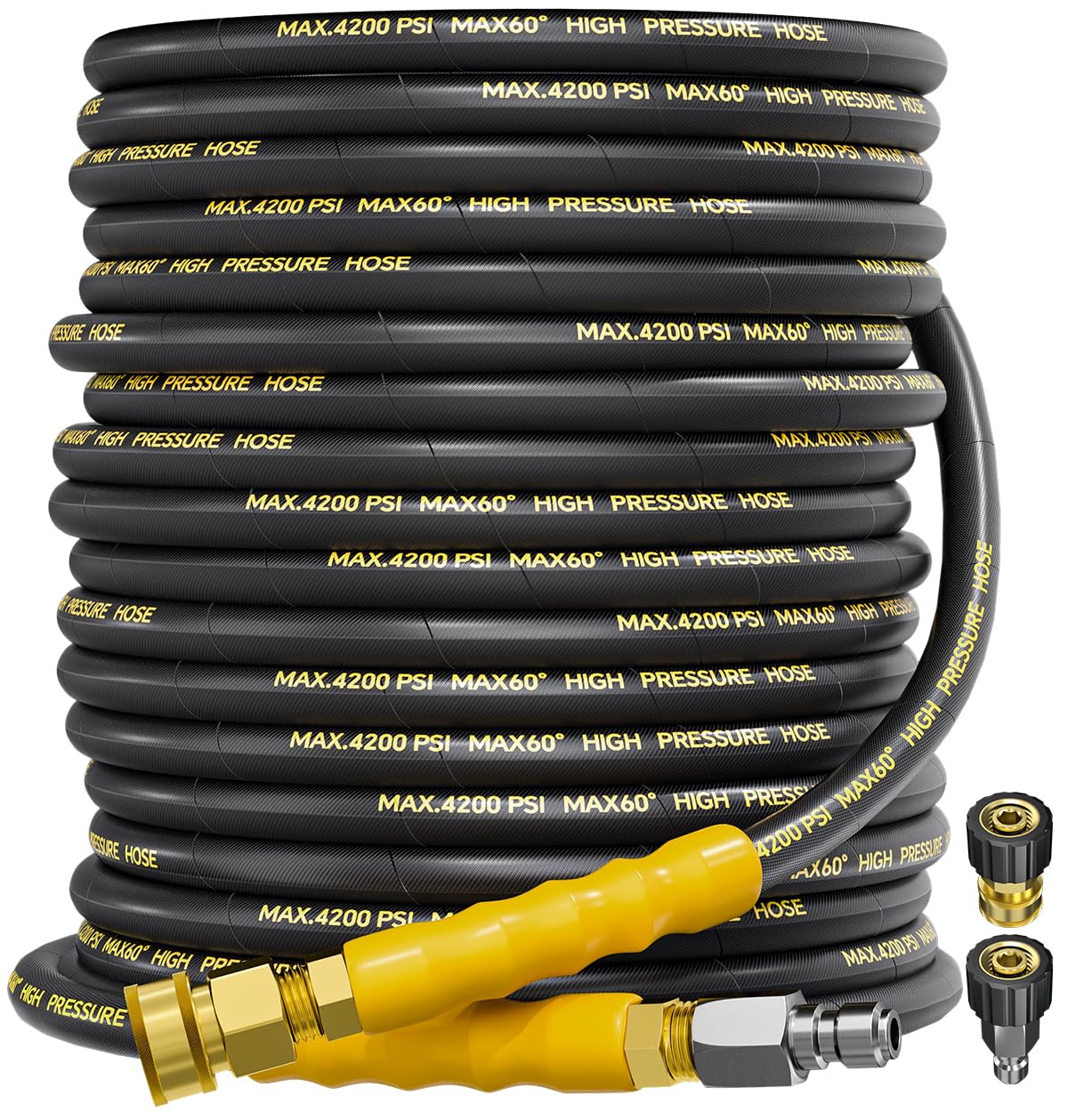 TechSweepPro 4200PSI Pressure Washer Hose 75FT with 3/8" Swivel Quick Connect for Cold/Hot Water, Kink Resistant Steel Wire Braided, Wear Resistant Power Washer Hose with 2 M22 14mm Adapter Set