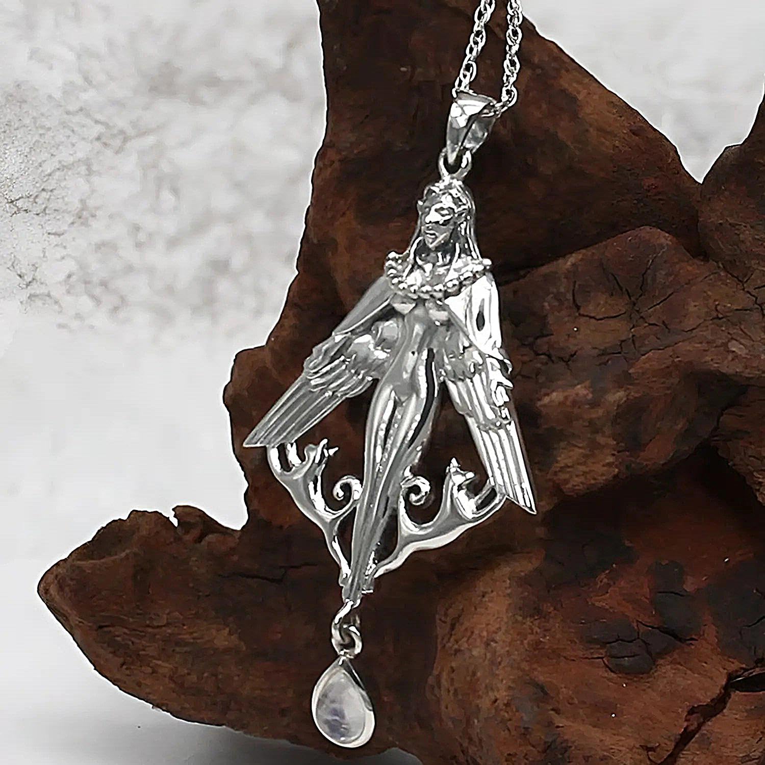 Dryad Design Sterling Silver Freya Pendant Necklace With Rainbow Moonstone - Norse Goddess Jewelry - View #5
