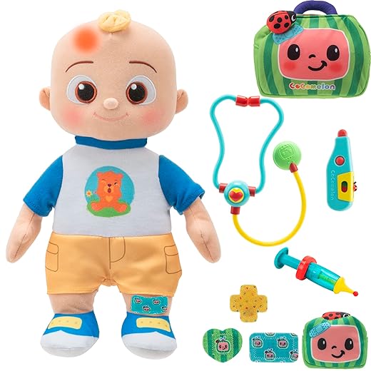 CoComelon Boo Boo JJ Deluxe Feature Plush - Includes Doctor Checkup Bag, Bandages, and Accessories to Care for JJ - 8 Total Accessories - Amazon Exclusive