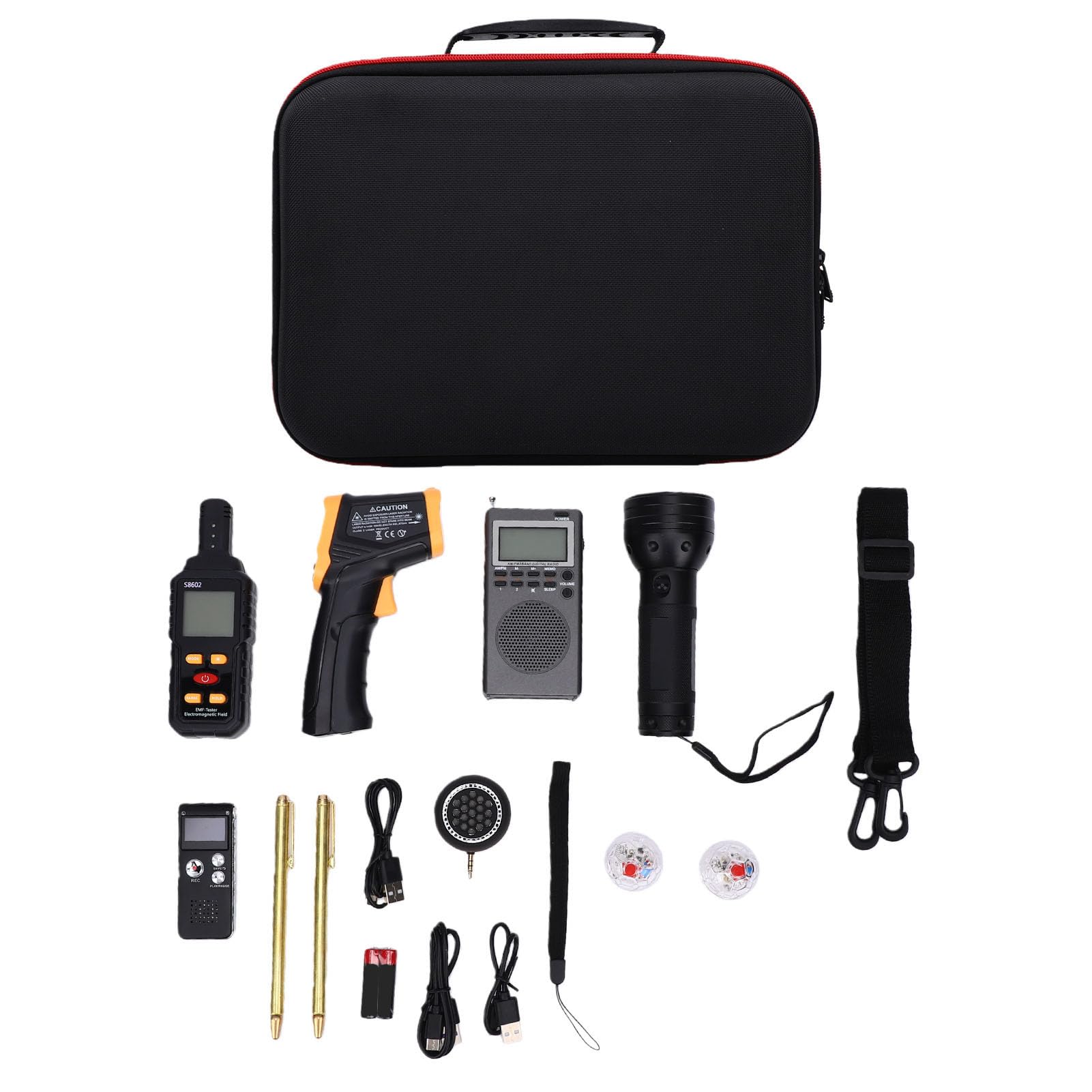 BRRNOO Kit de Equipo Portátil para Atrapar Fantasmas, Herramientas Profesionales de Investigación Paranormal con Medidor EMF, Grabadora de Voz, Termómetro, Bolas de Gato Iluminadas para