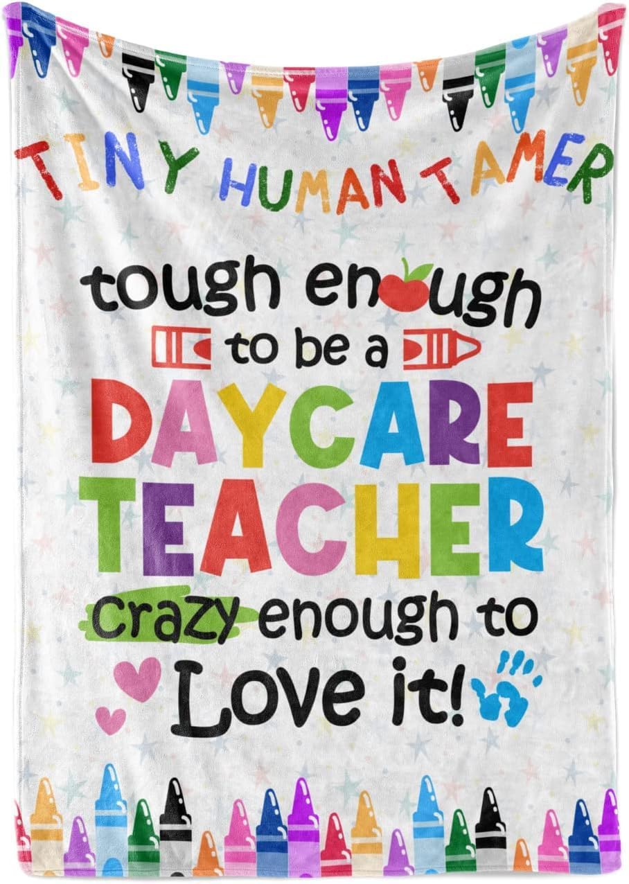 Tiny Human Tamer Teacher Appreciation Gifts, Flannel Blanket Throws as Christmas, Retirement, End of Term Gift for Daycare Teachers Providers, 60"x 80"