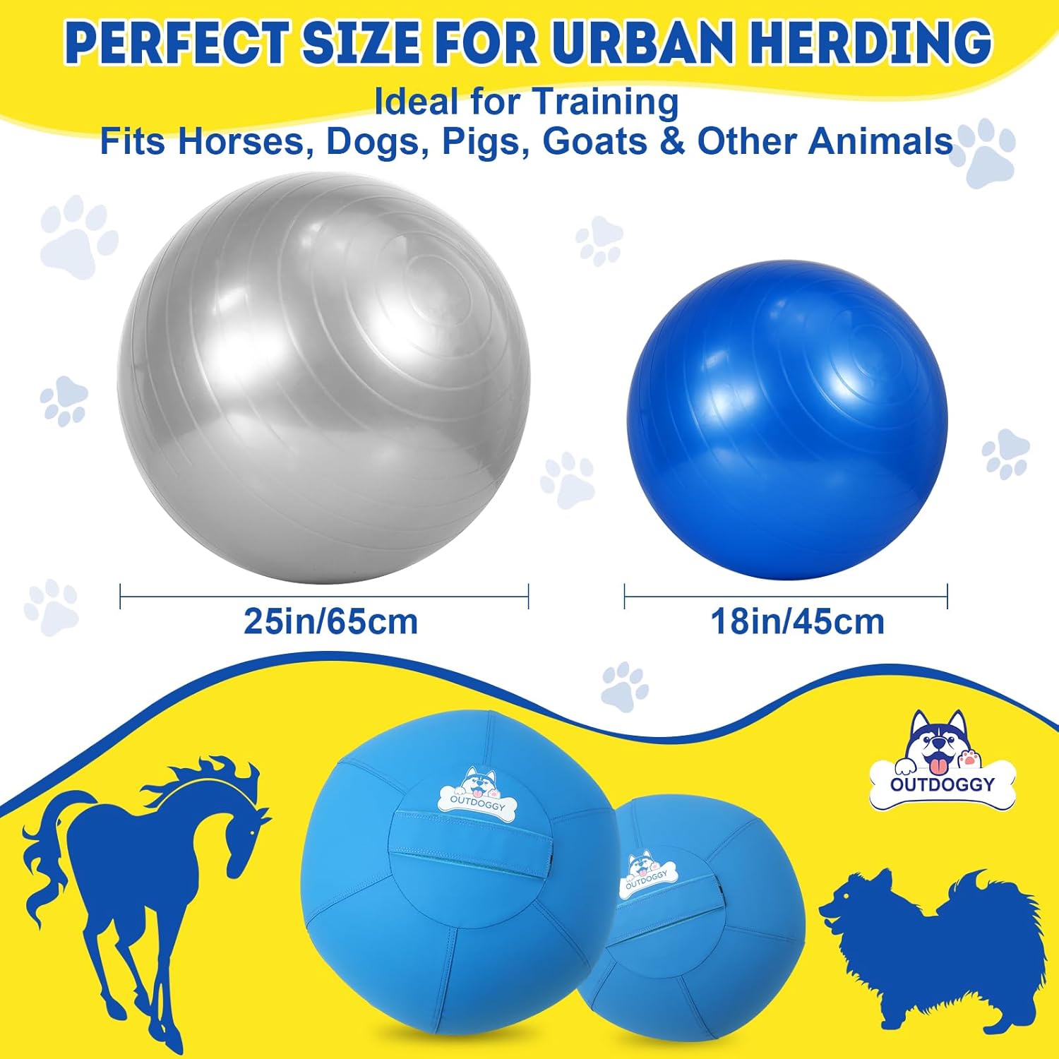 Large Herding Ball for Dogs – 25’’ Durable Herding Ball with Full-Cover Hook-and-Loop Zipper Protector – Perfect for Australian Shepherd, Border Collie, Cattle Dogs & More-Blue