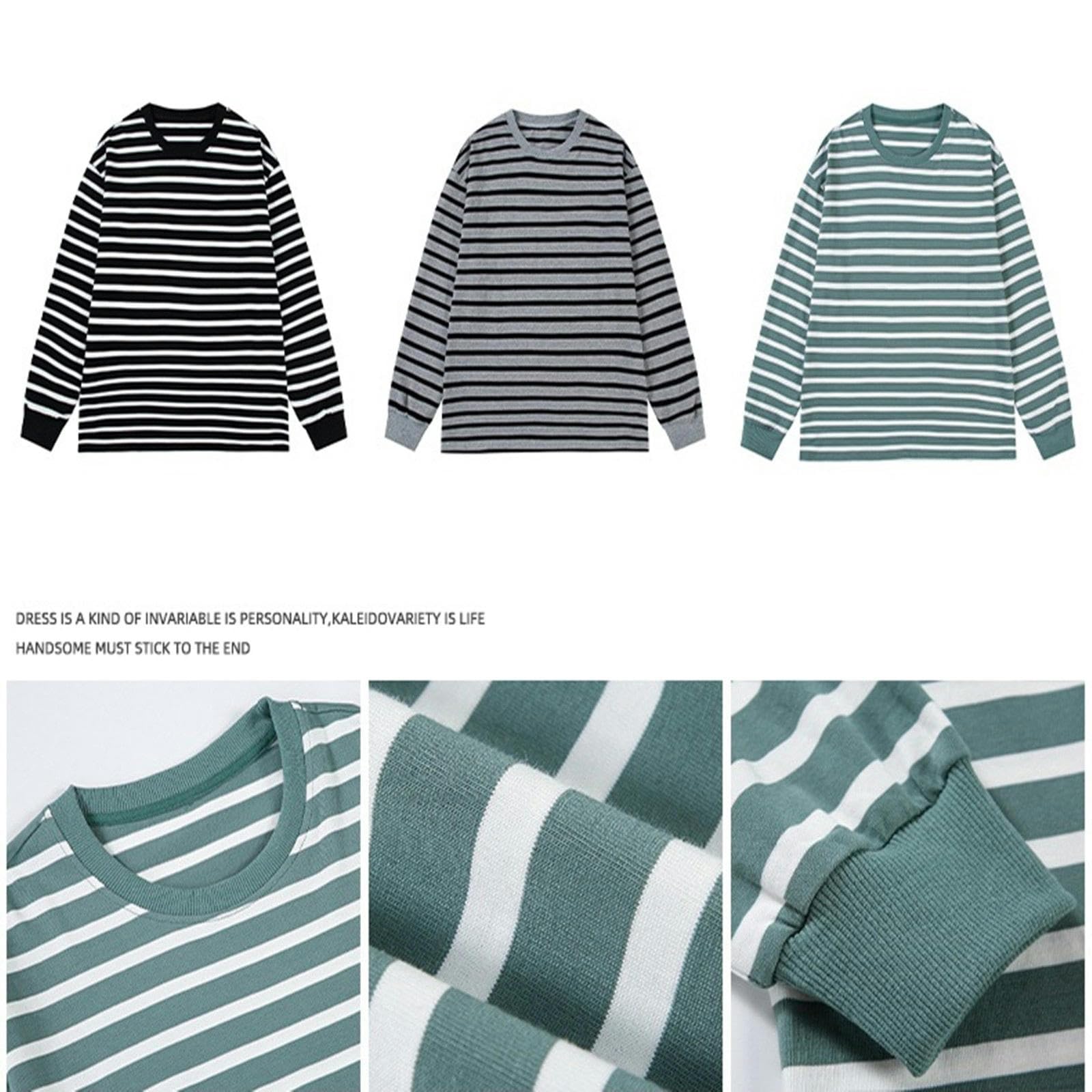Męskie bluzy z kapturem męska bluza para bluza wiosenny styl unisex styl bez kaptura w paski na co dzień sport luźny okrągły dekolt sweter Top-czarny-M
