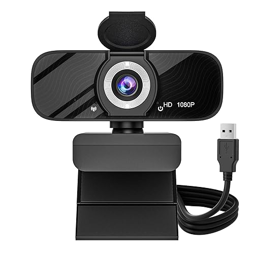 Gozvrpus USB HD Webcam with Built-in Microphone and Rotatable Tripod, 1080P Video, Wide Angle Camera, Privacy Cover, for Desktop PC or Laptop Computer - 1(Black) - black