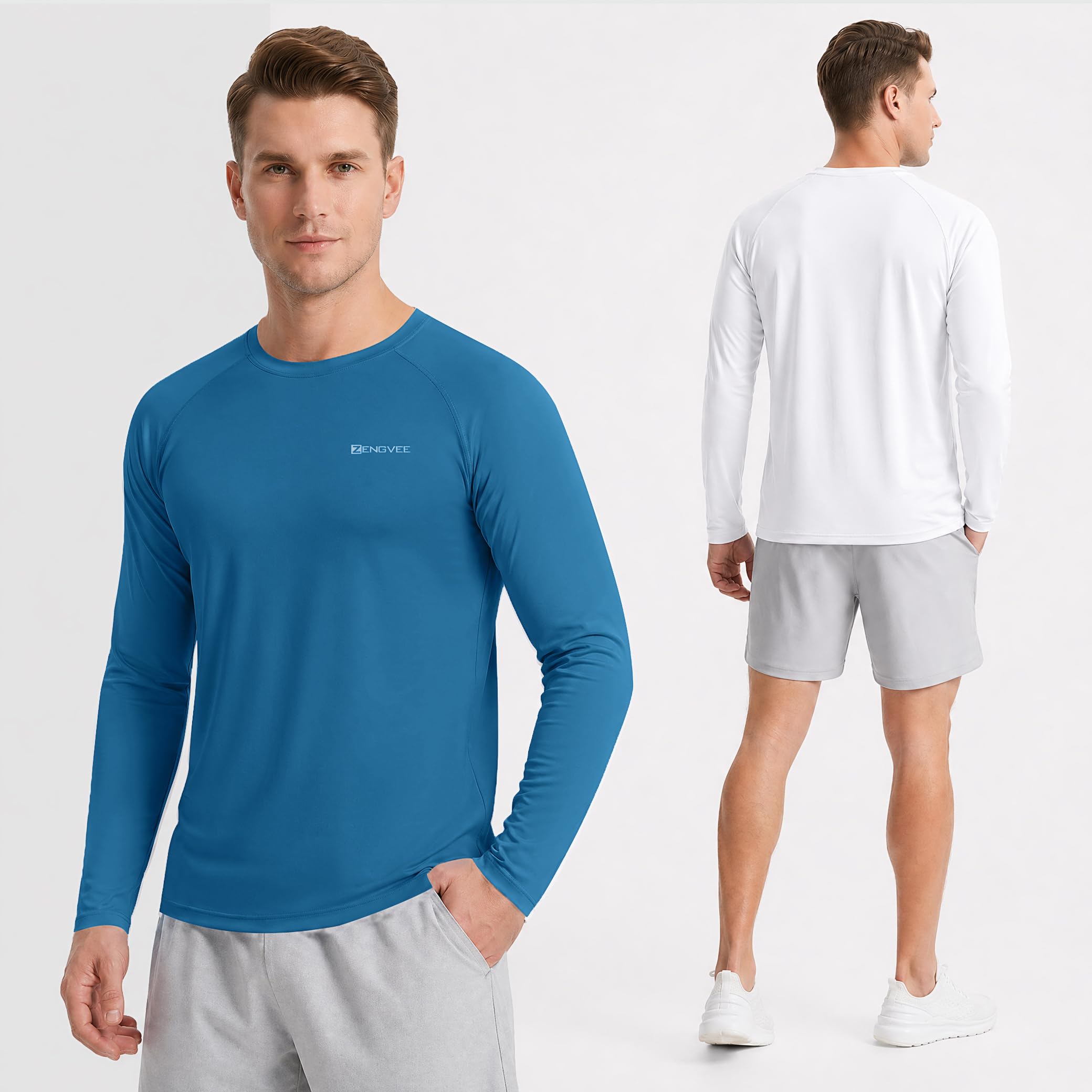ZENGVEE Rashguard męska koszulka chroniąca przed promieniowaniem UV UPF 50+, szybkoschnąca, lekka, oddychająca, ochrona przed słońcem, do surfowania, pływania, biegania, 3 sztuki w opakowaniu, 40618