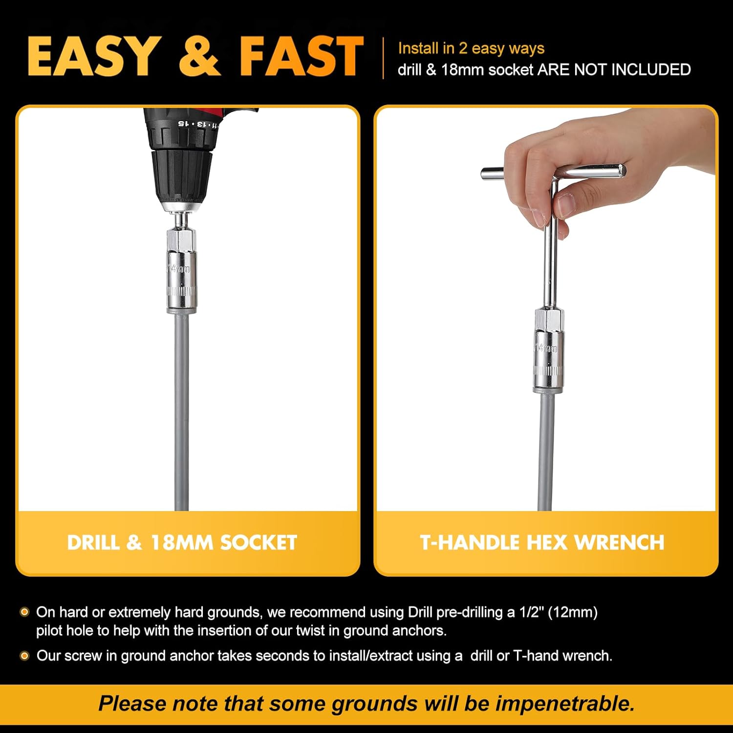 Hiboom 10 Pcs Ground Anchors with T Handle Hex Wrench Trampoline Hook, Ground Anchor Screw in Kit, Inflatable Outdoor Decorations Accessories for Camping Tents Car Ports Canopies (Silver,12 Inch)