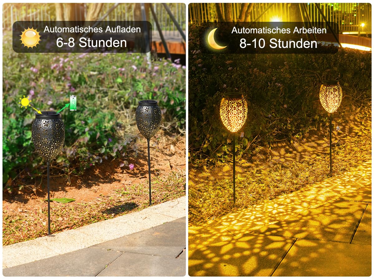 Garten Solarleuchten für Außen Metall 6 Stück, LED Solarlampen für Außen Garten IP65 Wetterfest, Höhenverstellbar Solar Gartenleuchten für Außen Vintage für Weihnachten Weg Terassen Balkon Deko