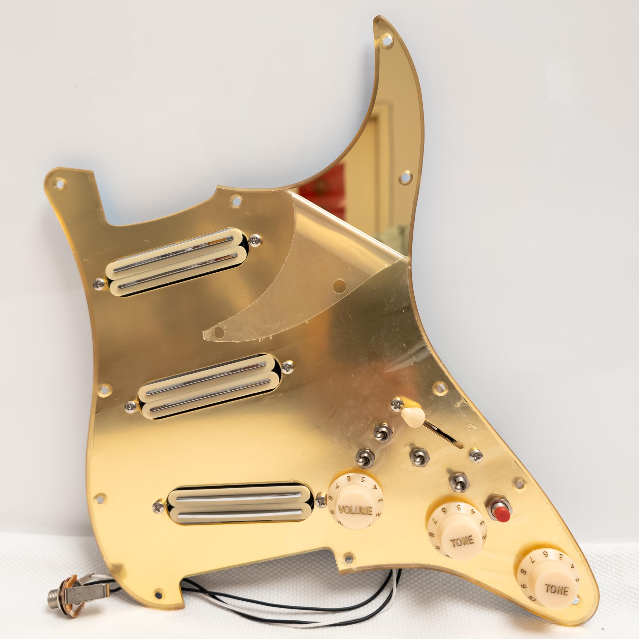 SSS - Juego de golpeadores precableados para guitarra Fender Strat, 3 mini pastillas Humbucker de doble riel, interruptores divididos de bobina, interruptor de mejora, kit completo de actualización