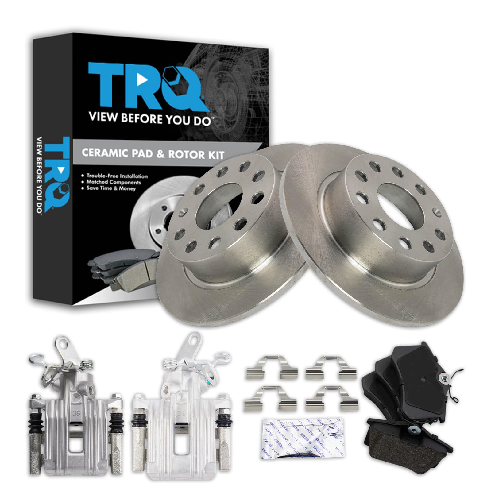 TRQ Rear Brake Pad and Rotor Set Ceramic Calipers 253mm Diameter Rotors
