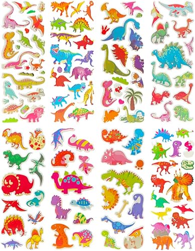 Miniatura 13 de Calcomanías hinchadas 3D para niños, 8 hojas diferentes, incluyendo calcomanías de animales para niños y niñas Animales,Dinosaurio