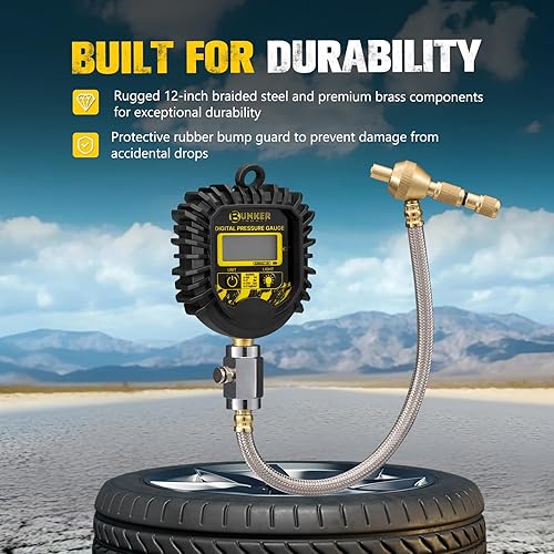 Miniatura 8 de BUNKER INDUST Medidor digital de presión de neumáticos, calibre de aire resistente de 0-250 PSI para automóvil, camión y vehículo todoterreno,