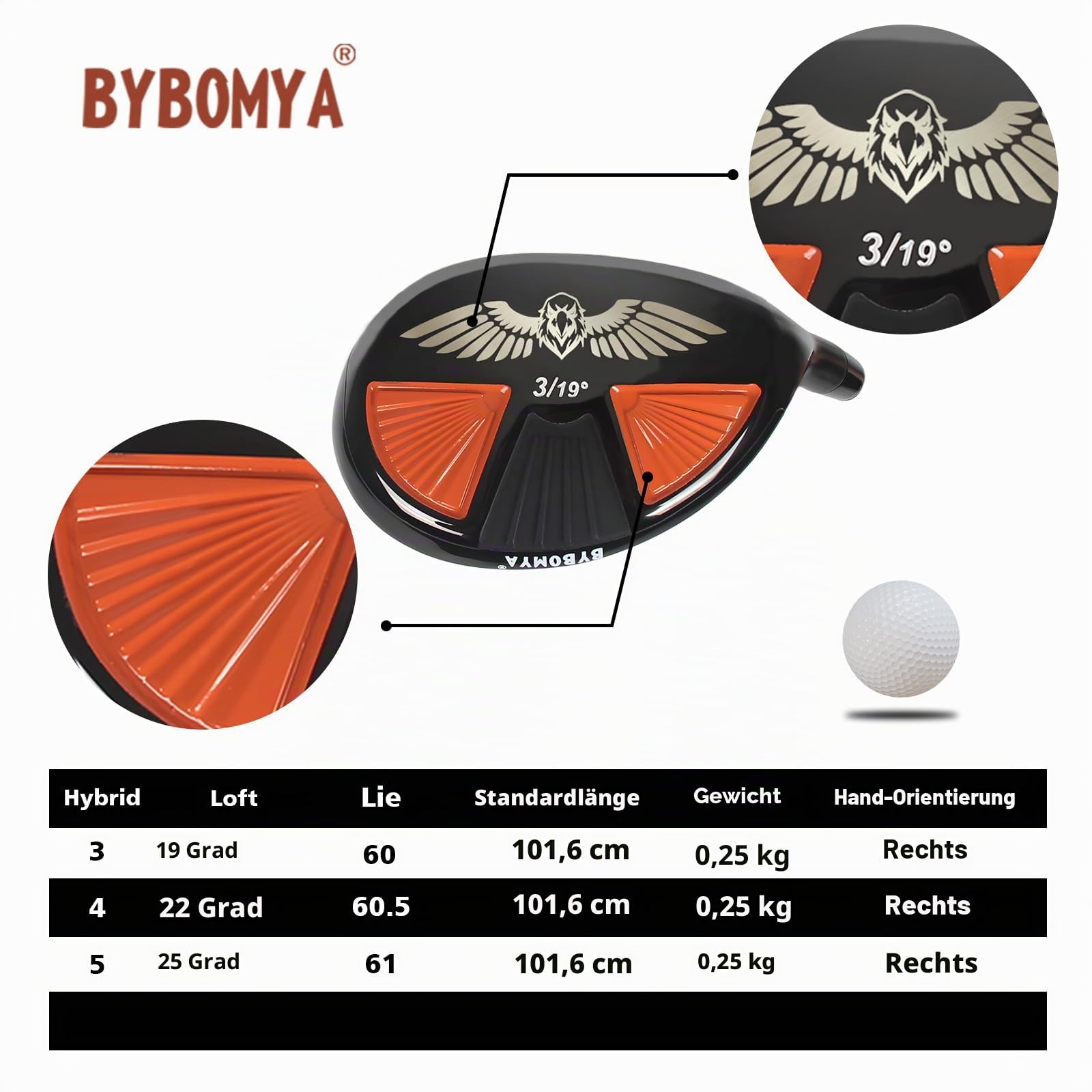 Bybomya G Series Hybrid Golf Clubs for Men, 3,4,5 PW Hybrid Utility Golf Clubs with Graphite Shafts and Head Cover, Right Hand Men's Golf Hybrid, Regular Flex, Single