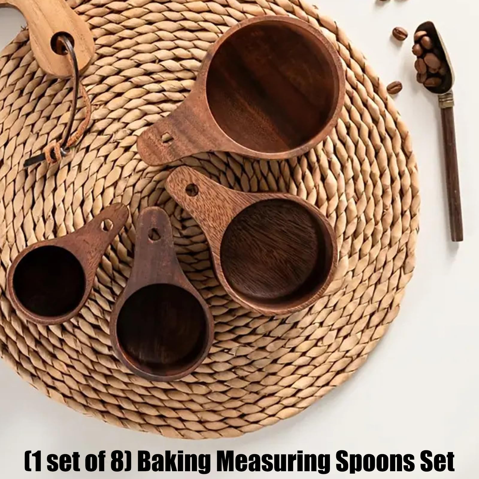 Juego completo de 8 cucharas medidoras de madera para hornear y cocinar profesionales, acabados suaves, fácil de limpiar, juego de cucharas de madera para hornear