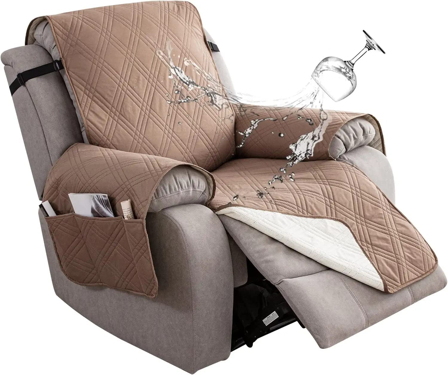 LINGKY Copripoltrona Relax Reclinabile Impermeabile Copridivano Reclinabile, Copertura Salvadivano per Poltrona Antiscivolo Antivegetativa per Protezione Divano (Grigio Scuro,1 Posto/Sedia