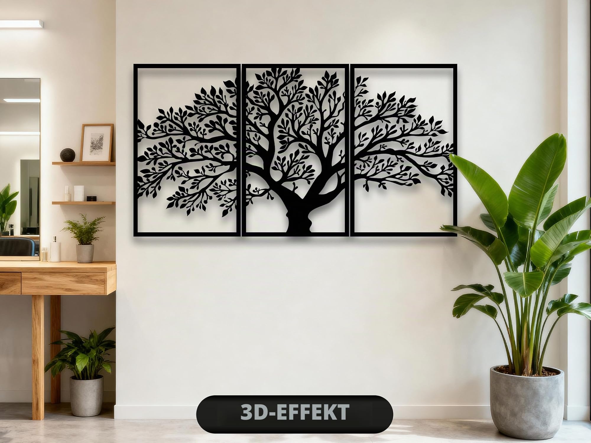 Kajaro Baum Wandbild Holz 3-teilig, Baum Nr. 2, selbstklebend ohne Bohren