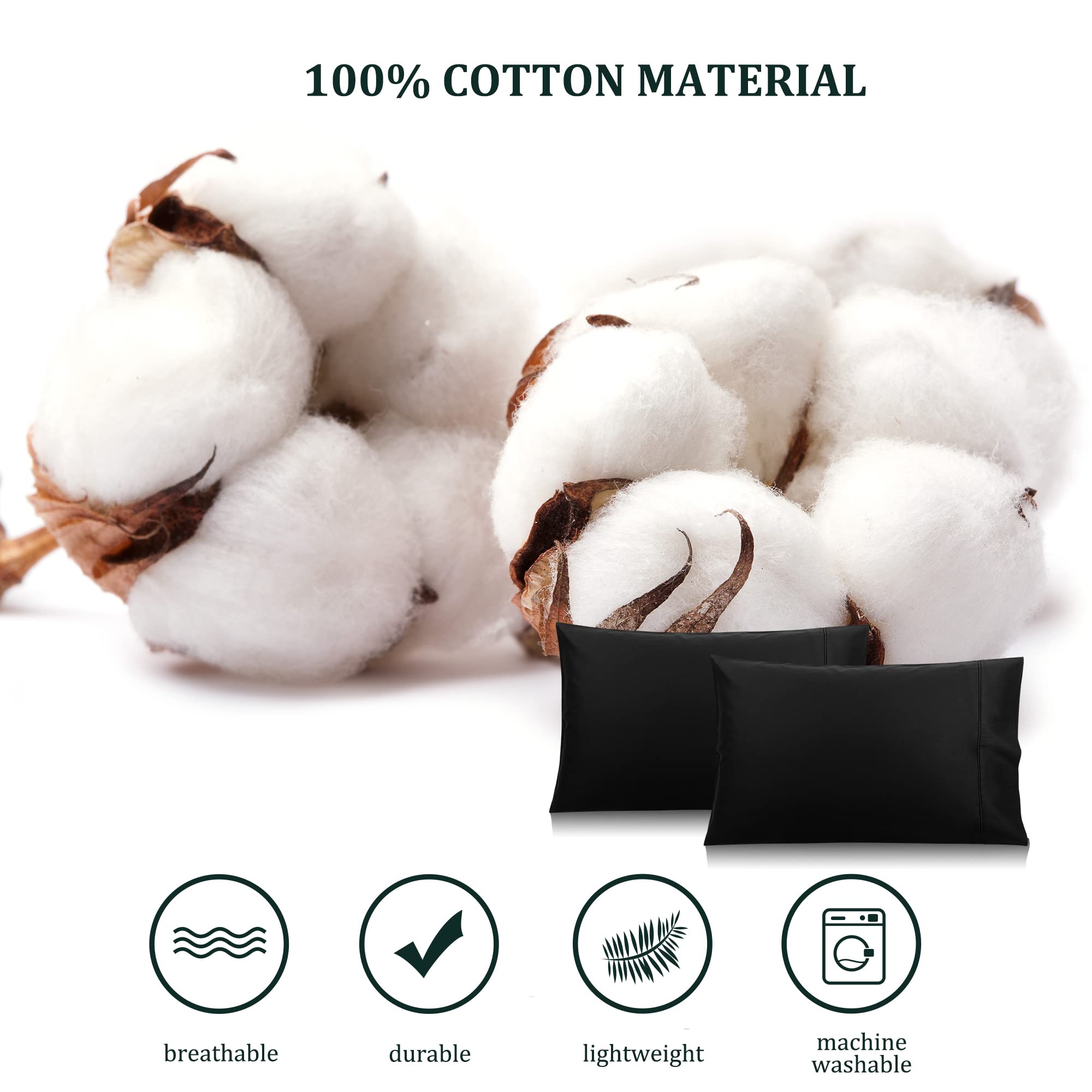 PiccoCasa Black Pillow Cases Queen Size, Soft 100% Cotton Bed Pillow Covers with Envelope Closure, 20x30 Hotel Bedroom Pillowcases Set of 2