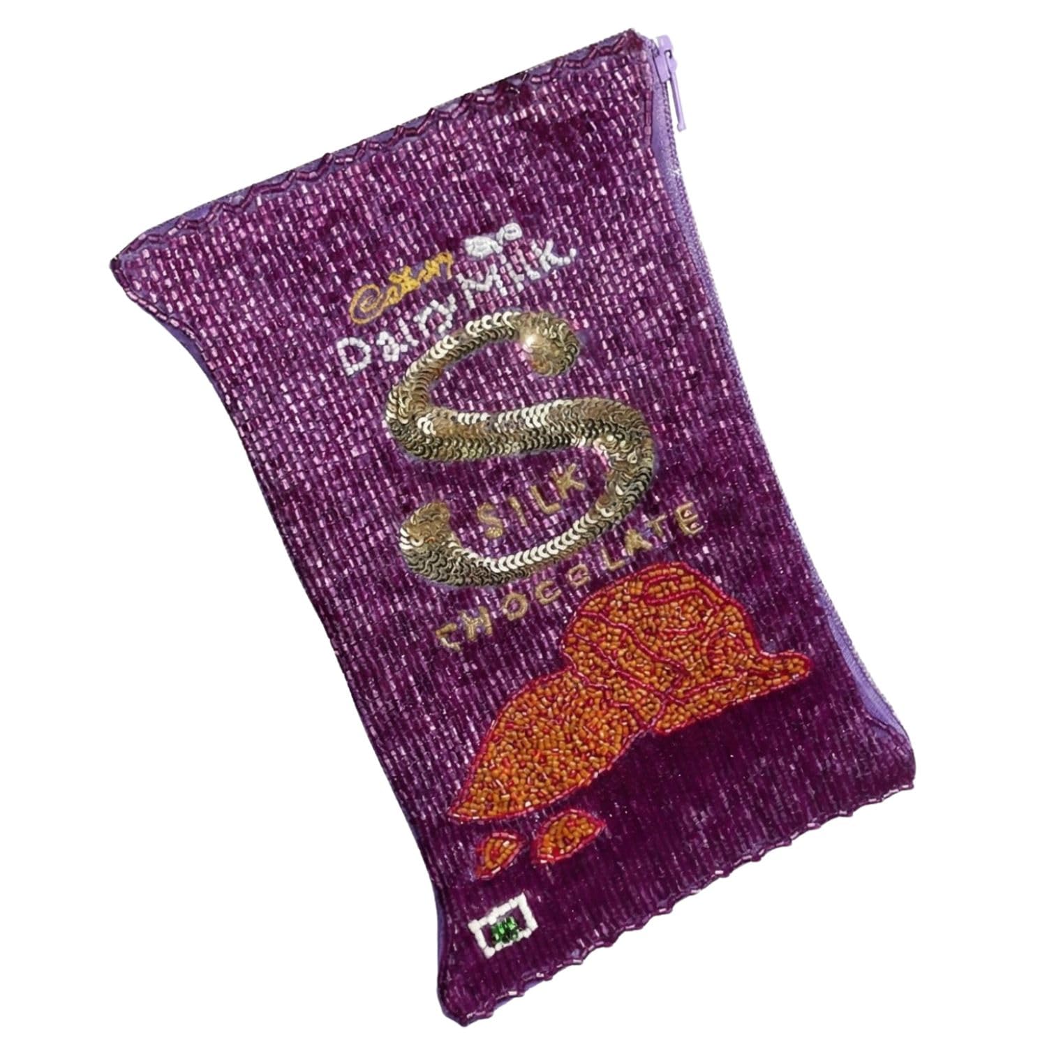 Dairy Milk Silk Pouch with Zip Lock (20x11 cm) – Purple Sequin Embroidered Designer Potli Bag | Elegant Festive & Wedding Gift Pouch-image-40