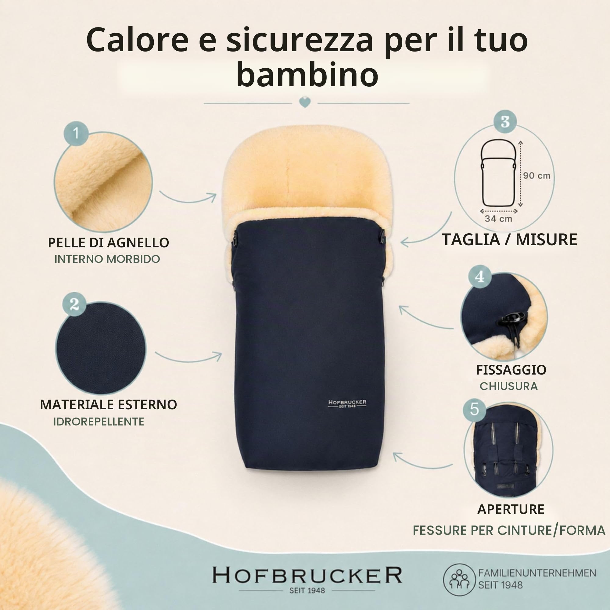 Hofbrucker seit 1948 Sacco Per Passeggino in pelliccia di agnello Putzi Blu Scuro Unica
