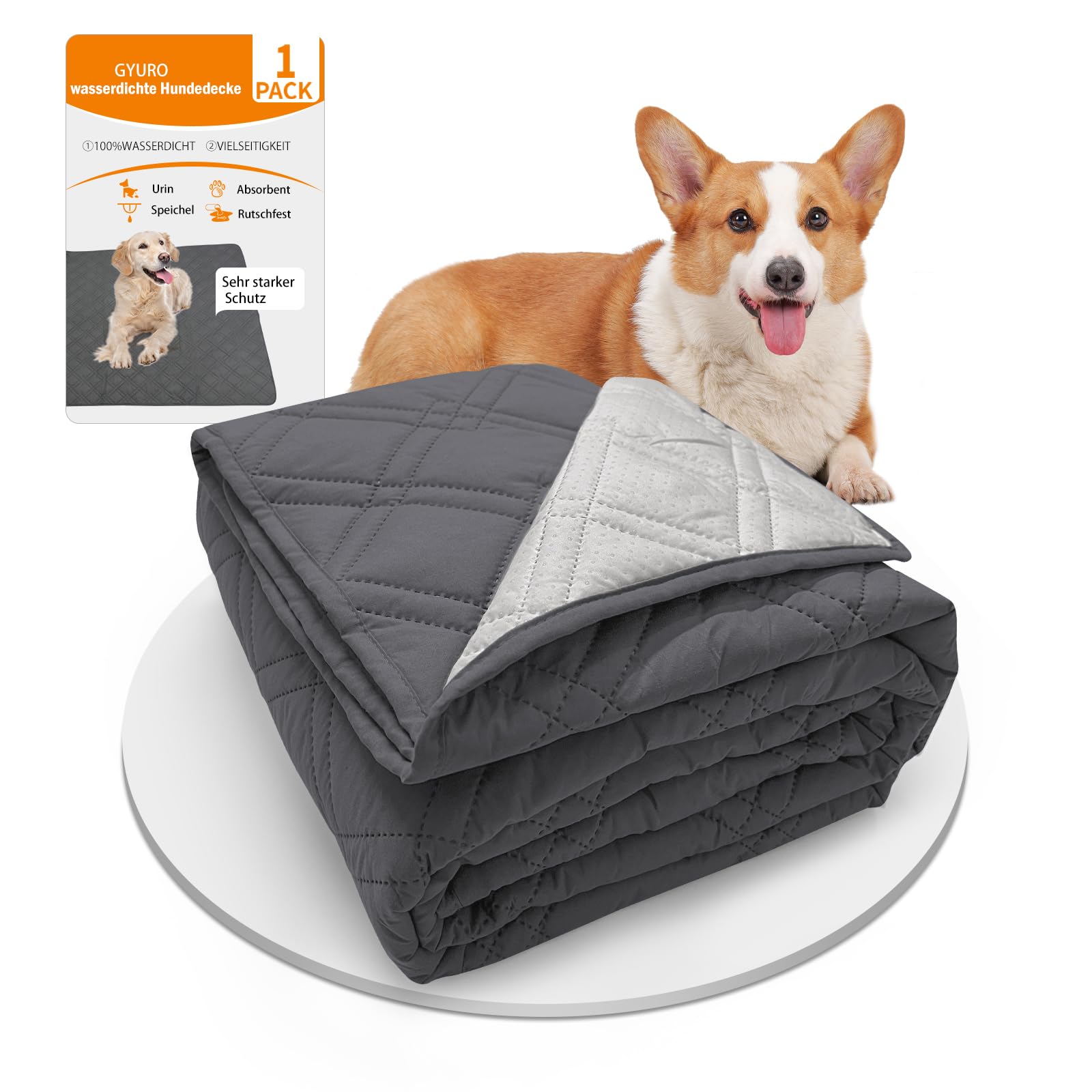 GYURO 100% wasserdichte hundedecke, hundedecke groß waschbar mit Rutschfester Rückseite, kann Möbel Bett Sofa schützen (Grau, 97 * 190CM)