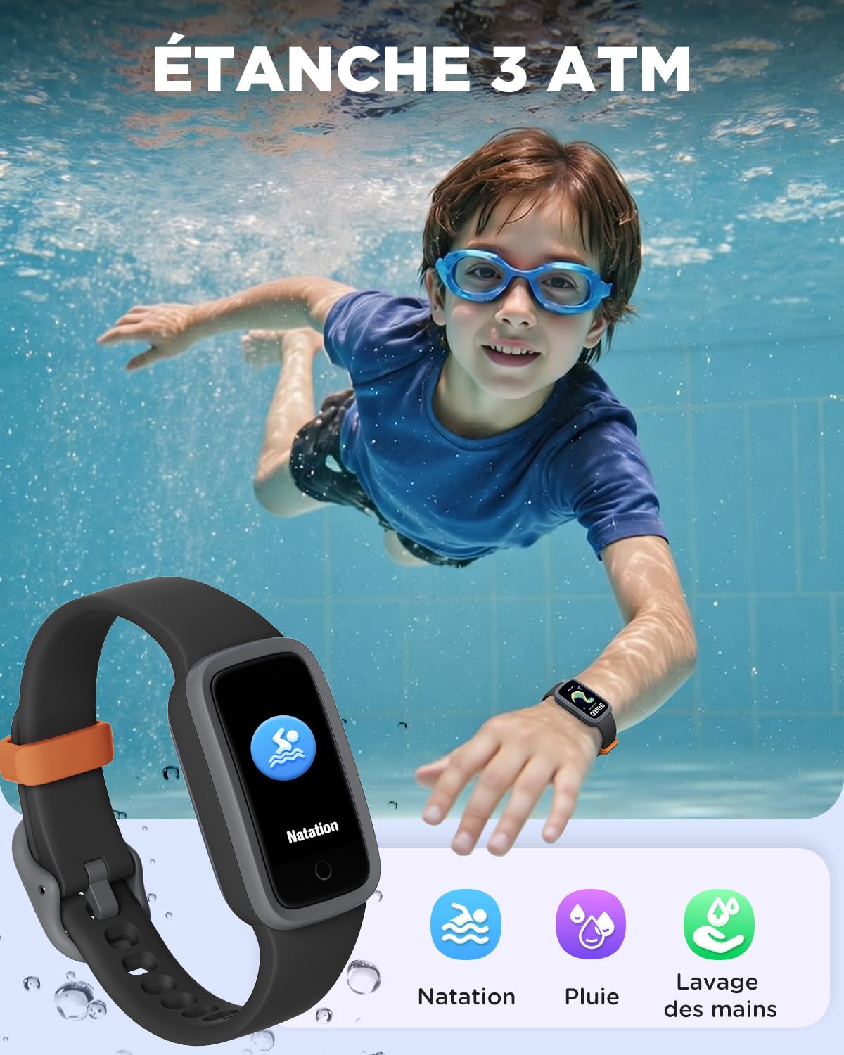 Montre Connectée Enfant Vigor 3, Écran AMOLED pour Garçons Filles 5-15 Ans | Étanche 3ATM, Sans App ni Smartphone, Podomètre, Alarme vibrante, Fréquence cardiaque, Moniteur de sommeil, 10 modes de sport