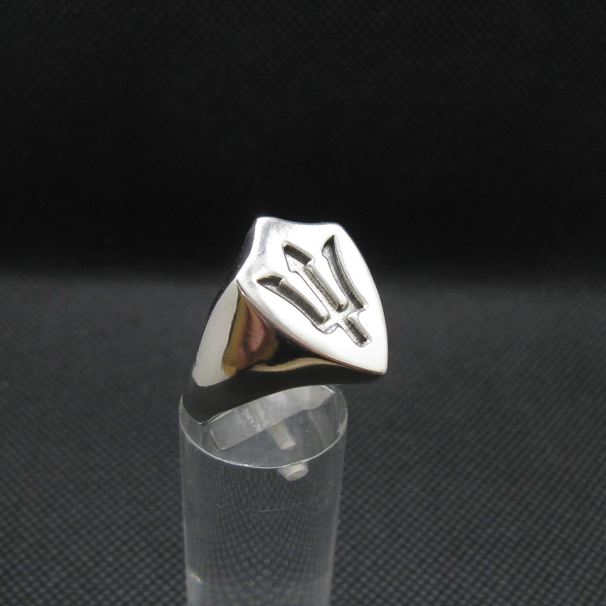 Bague en Argent Sterling Symbole de Poseidon Trident Solide Poinçonné 925
