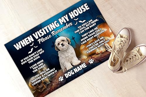 Miniatura 2 de Kobalo Tapete de Halloween para puerta cuando visites mi casa, por favor recuerde, tapete personalizado Shih Tzu, tapetes de bienvenida para
