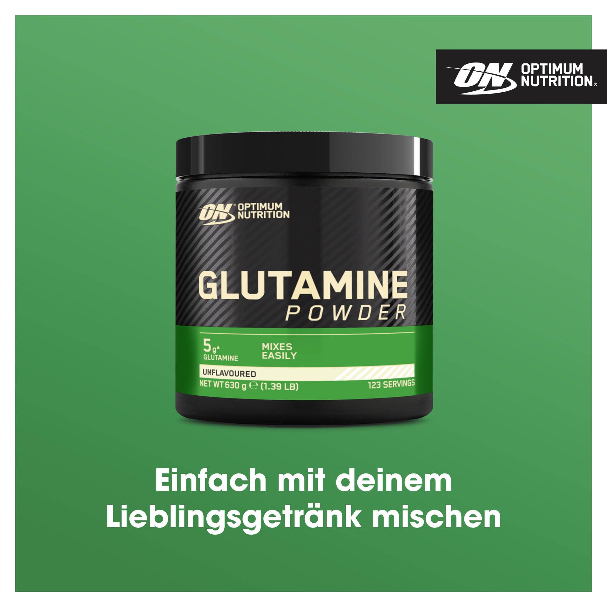 Optimum Nutrition Glutamin-Pulver, l-Glutamin-Aminosäure-Pulver, Nahrungsergänzungsmittel vor und nach dem Training Shake, nicht aromatisiert, 123 Portionen, 630 g