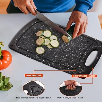 Cutting Boards for Kitchen, Large-Small Cutting Board Set of 3, Dishwasher Safe, Juice Groove, Easy Grip Handle, Non-Slip Rubber Cutting Board