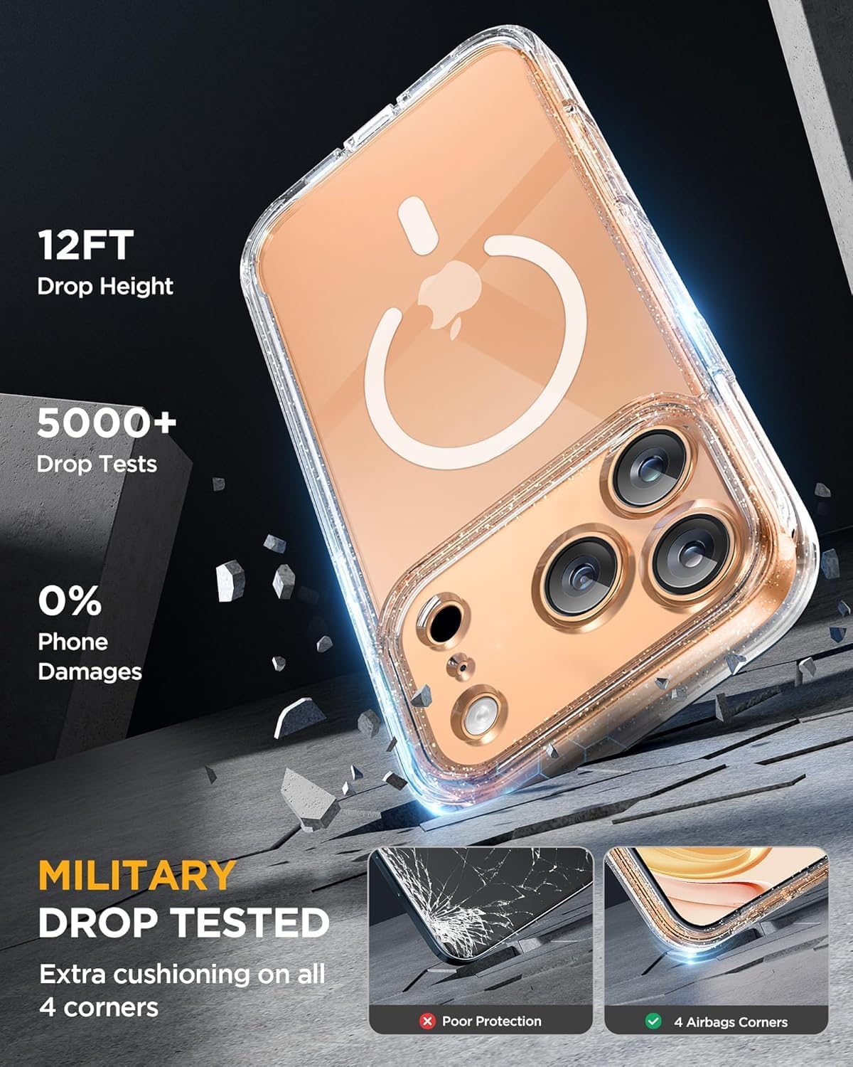Miracase for iPhone 17 Pro Max Case 6.9" Full-Body Phone Case with Built-in Glass Screen Protector& Full Camera Protector,[Magnetic with MagSafe] Drop Proof 17 ProMax Cover, Clear Glitter
