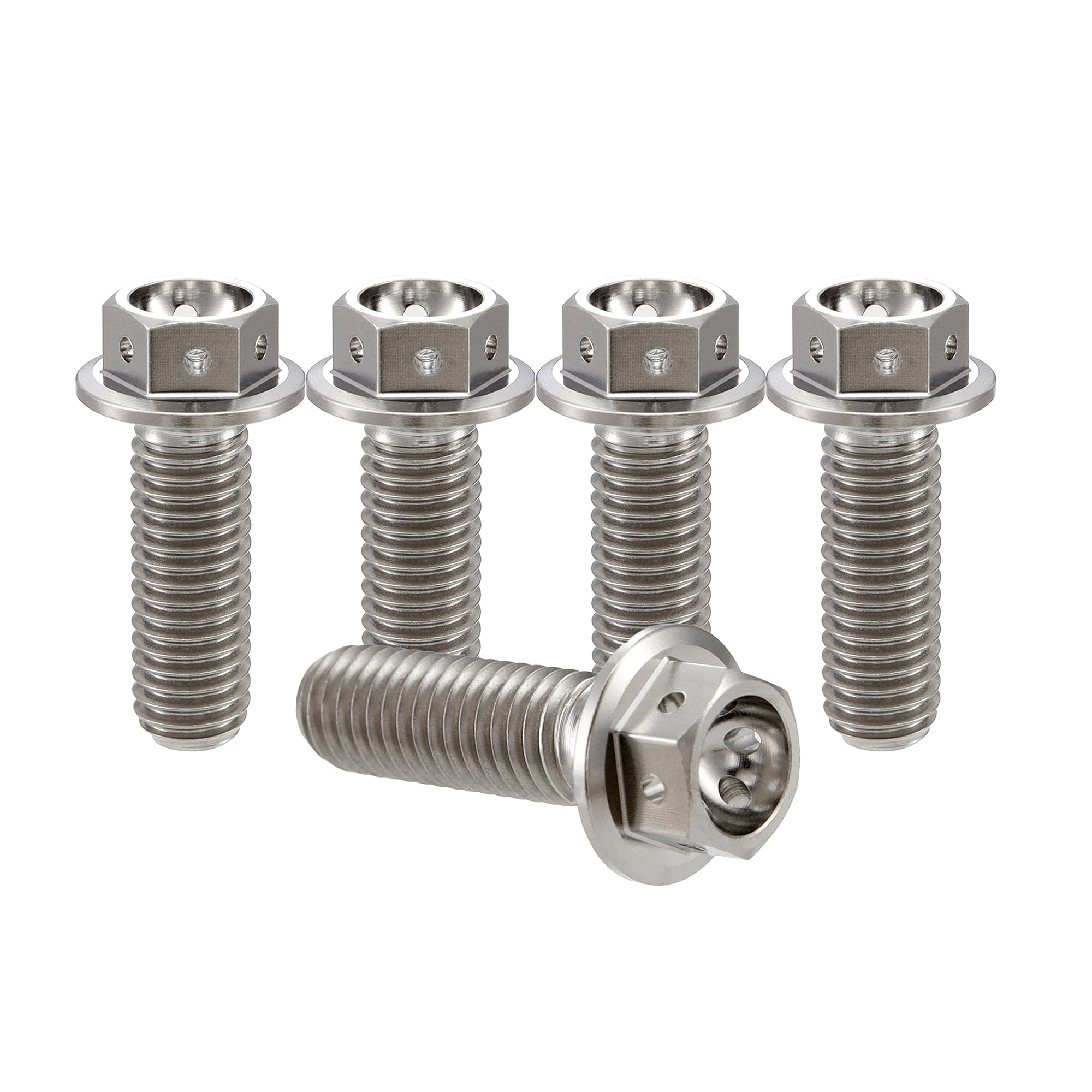 RISON Titanium Bolts - Hex Head Flange Bolts, GR5 Titanium, M6x16mm, Pack of 5
