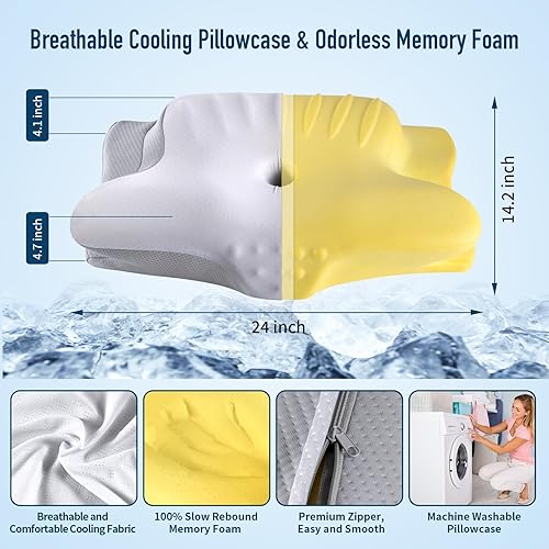 Miniatura 3 de Almohada cervical para el cuello, almohadas de espuma viscoelástica, almohada refrescante para aliviar el dolor de cuello, ortopédica ergonómica,