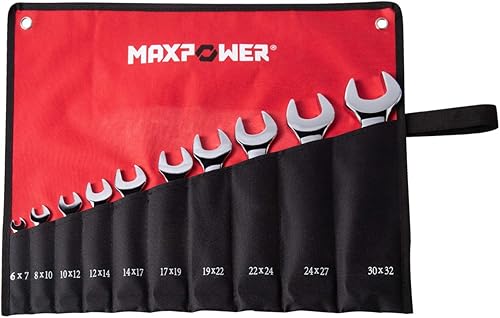 Miniatura 2 de MAXPOWER Juego de llaves dobles de extremo abierto, 8 piezas, llaves de grado industrial con cromado, fabricadas con acero Cr-V forjado y tratado