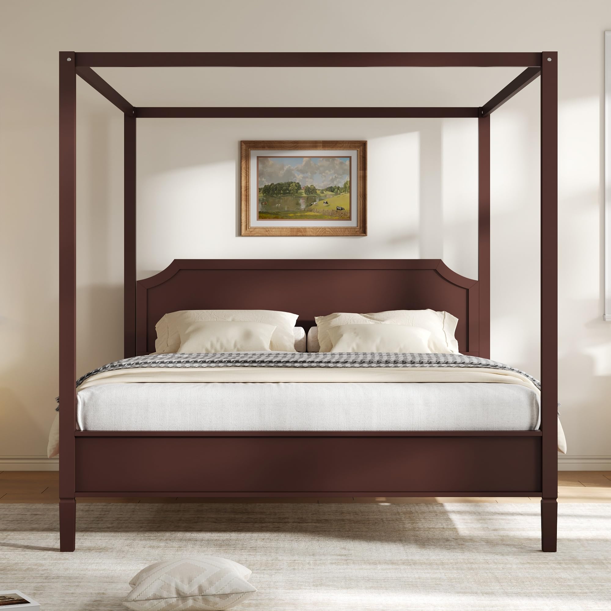 LUMISOL King Size Wood Canopy Platform Bed
