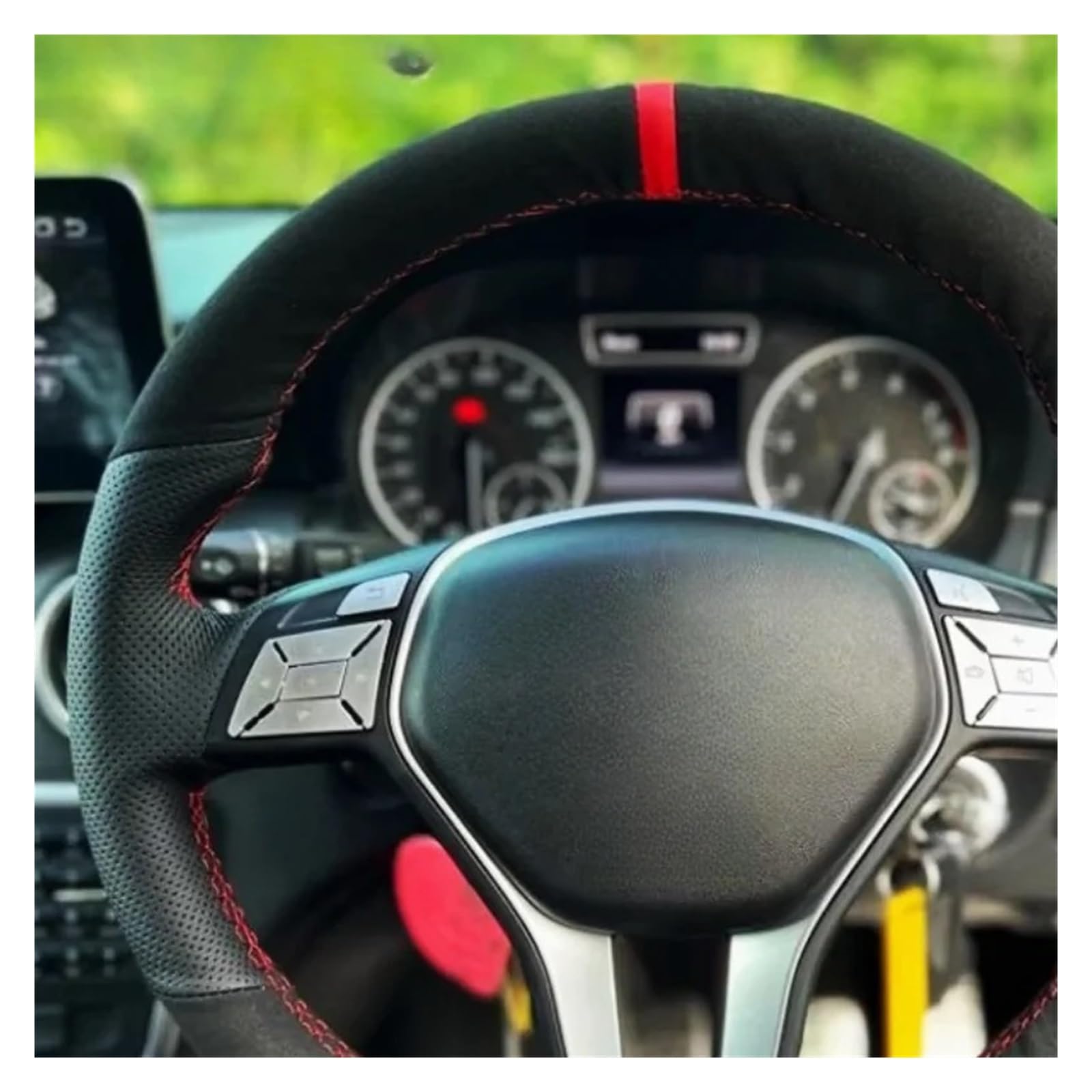 Protector Cubierta Volante Funda de Volante de Cuero de Gamuza Cosida A Mano para Benz para W176 W246 para Clase A para Clase C W204 C117 C218 X218 W212 C207 A207(Yellow Thread)