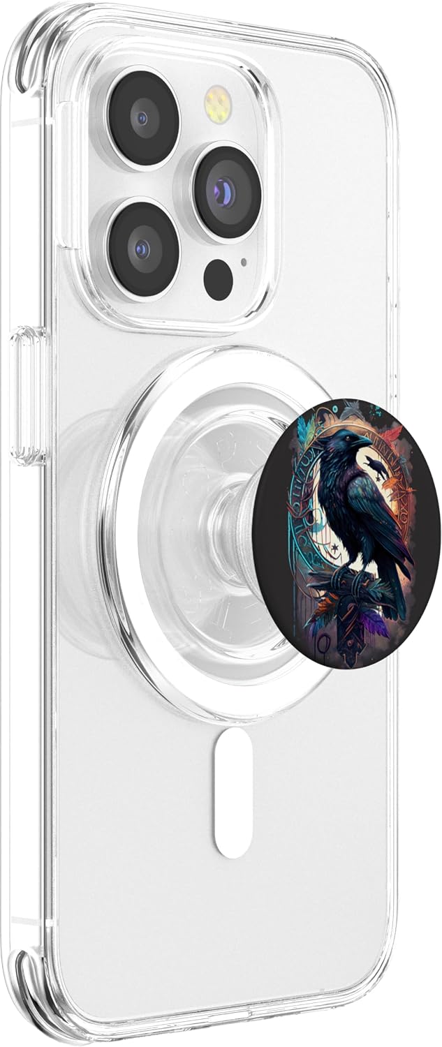Crow with Runes Nordic Mythology Feathers Boho PopSockets PopGrip for MagSafe