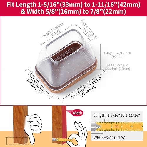 Miniatura 5 de 24 protectores rectangulares de suelo para patas de silla con fieltro, pequeñas tapas de silicona para patas de sillas para suelos de madera dura,