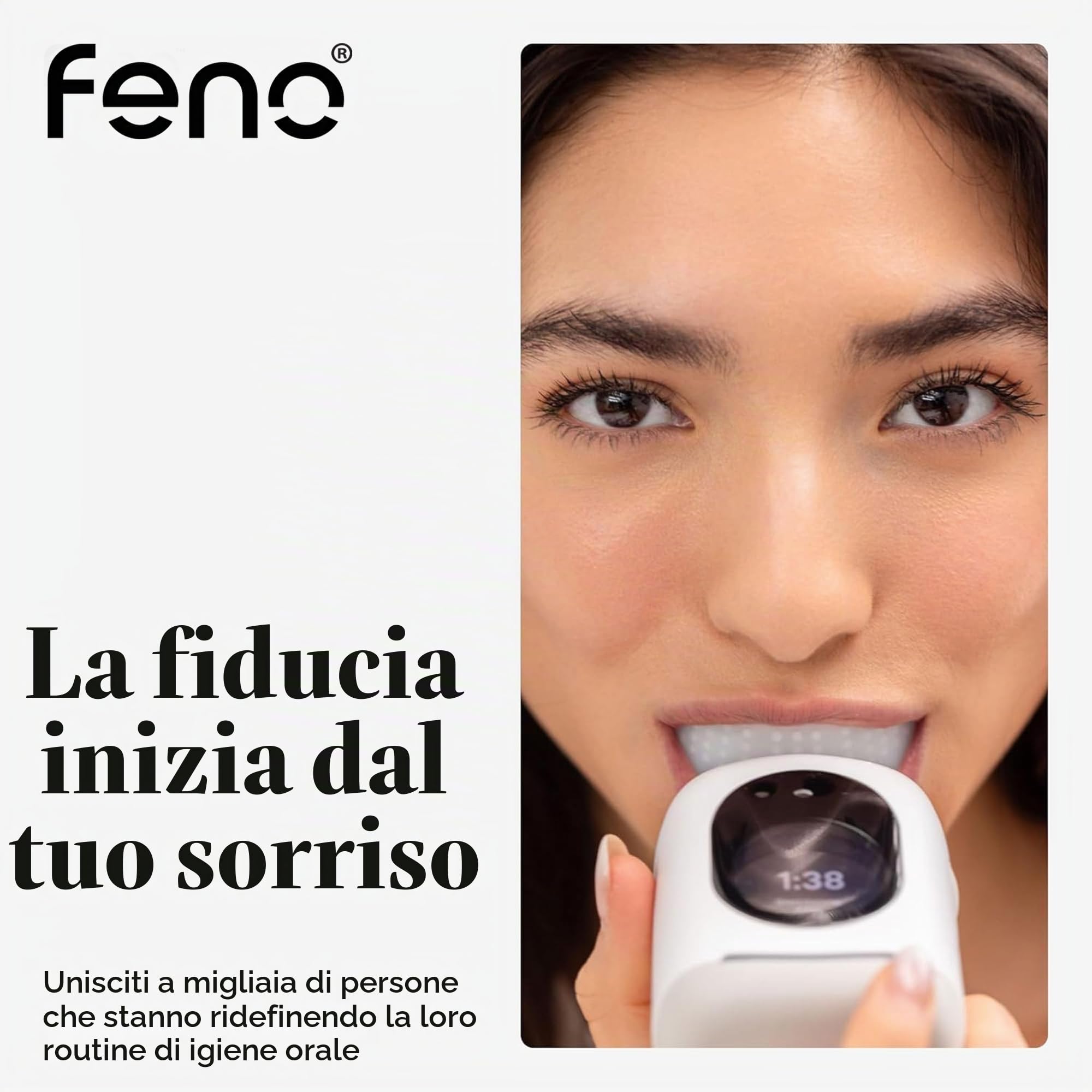 Feno Smartbrush Spazzolino Elettrico Oscillante AI-Powered con App e Boccaglio Personalizzato, Pulizia Profonda 20 Secondi Ricaricabile