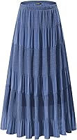 NASHALYLY Women's Chiffon Elastic High Waist Pleated A-Line Maxi Skirt - Flowy Boho Long Skirt for Beach Party Casual