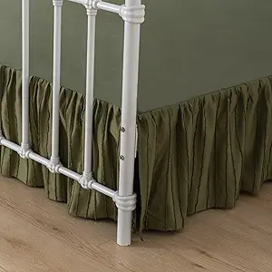 Bed Skirt King Size Ruffled Bed Skirt with Split Corners, 18 Inch Drop Dust Ruffle Bed Skirts with Platform, Tufted Boho King Size Bed Skirting, Striped, Green, 18" King
