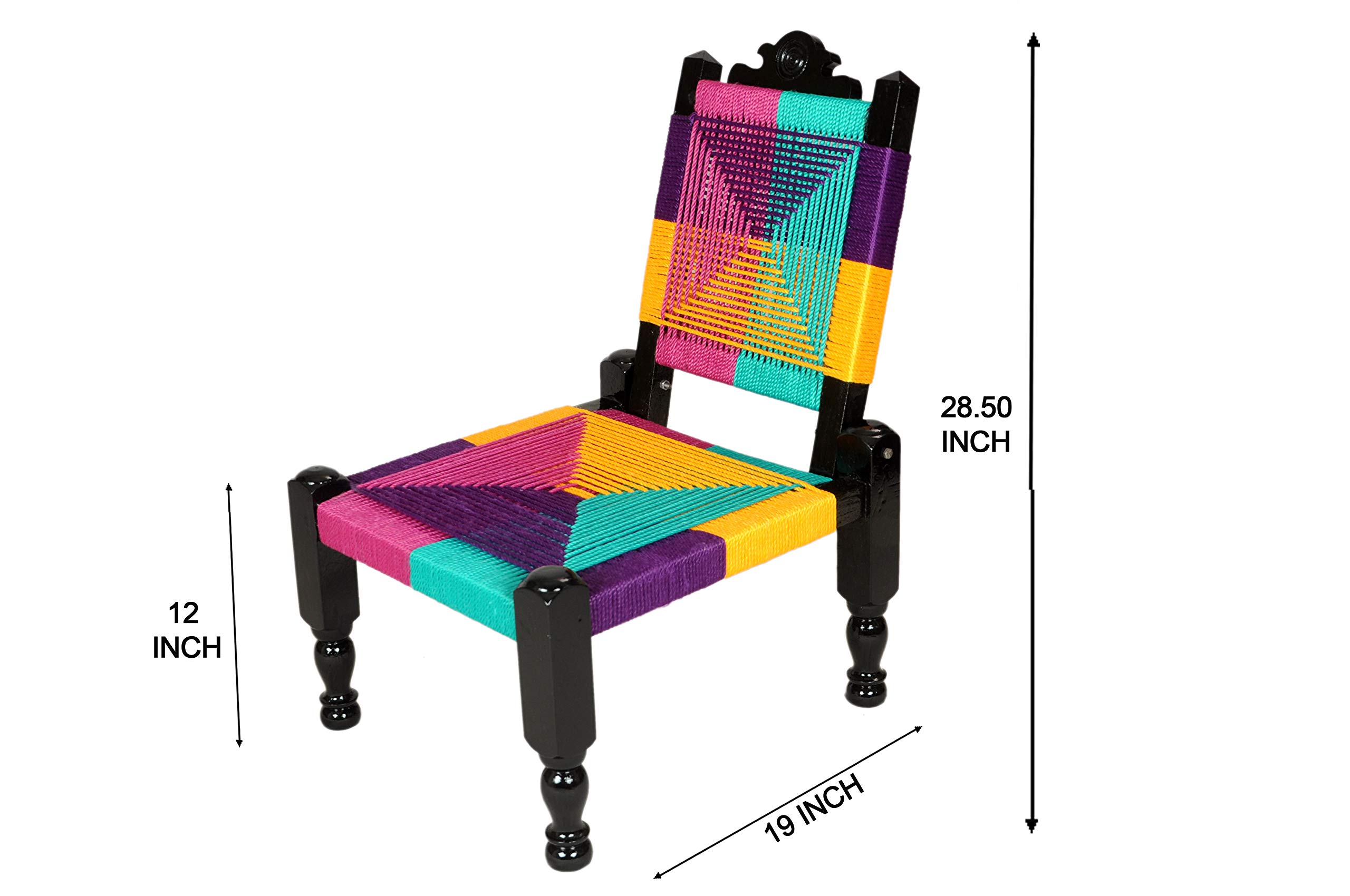 THE ROYAL CRAFTS Traditional Handicrafts Multicolor Resham Rope Wooden Folding Chair Khatli Bajot Stool Charpai Pidda Mudda Rajwadi Furniture Garden Table 12 INCH 4