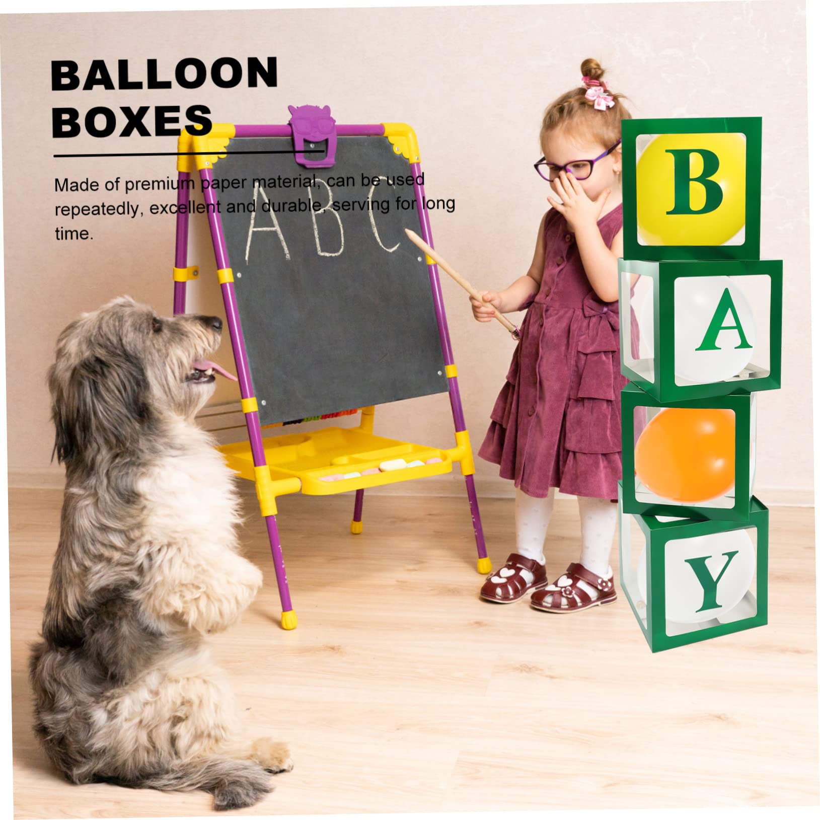 1 Satz Babyparty Ballonboxen mit Buchstaben, Grün, Papier | Kindergeburtstag und Gender Reveal, Wiederverwendbar, Leicht zu Verwenden