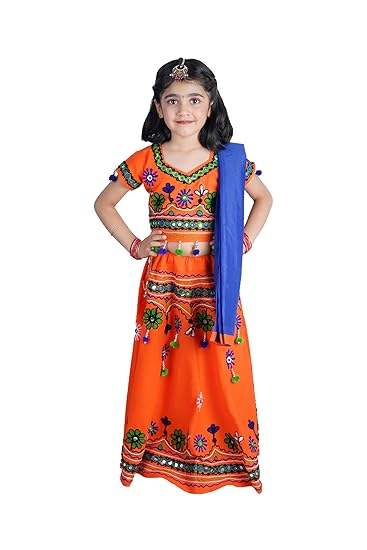 Kids Embroidered Traditional Ghoomar Lehenga Choli |Chania Choli|Radha Dress with Dupatta for Girls Y0037