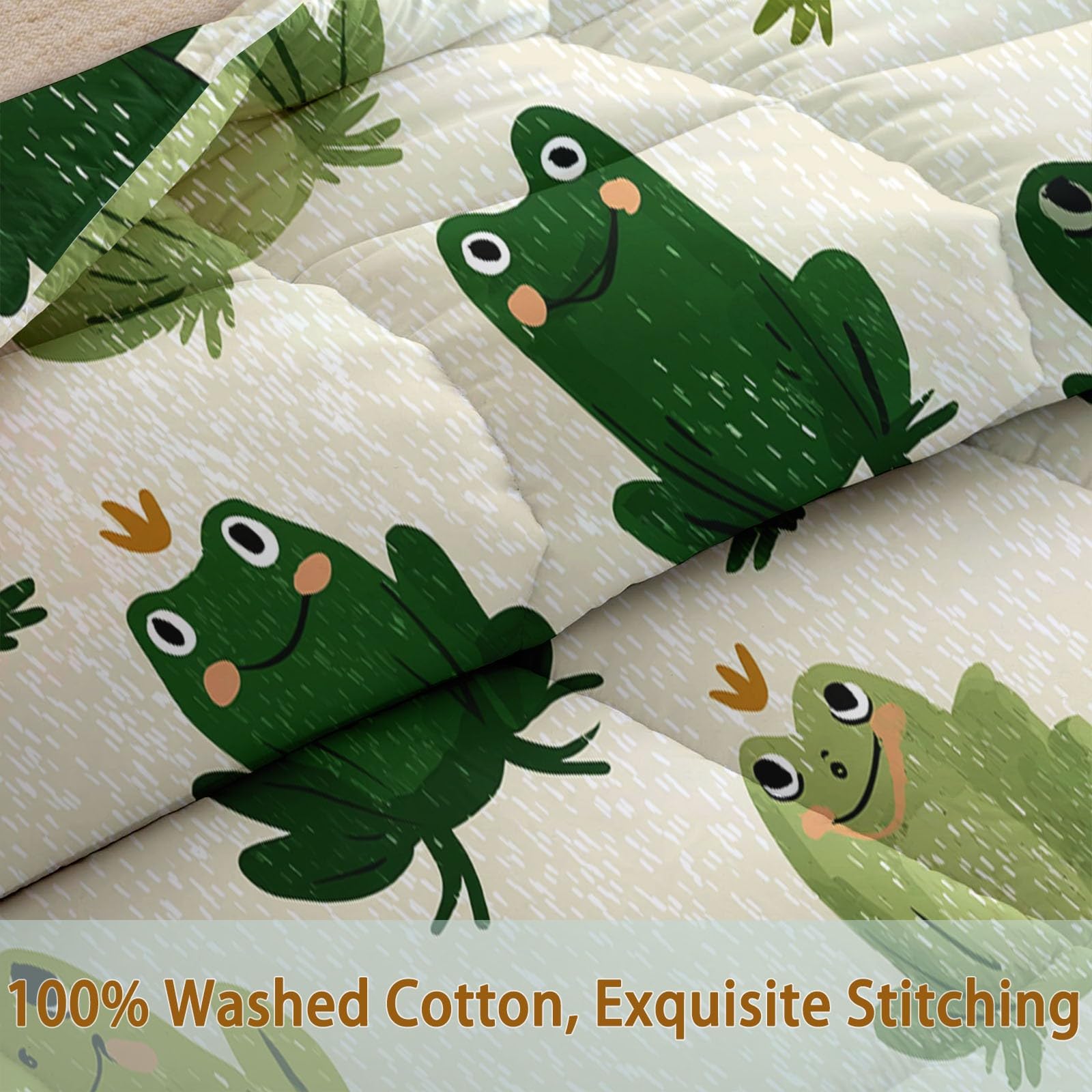 Bettdecke 200 x 220 cm 4 Jahreszeiten Cartoon Tiere Wende Steppdecke, Warme & Weiche Ganzjahresdecke Grün Frosch Krone ohne Bezug - Waschbar Schlafdecke mit 2 Kissenbezüge, für Kinderzimmer