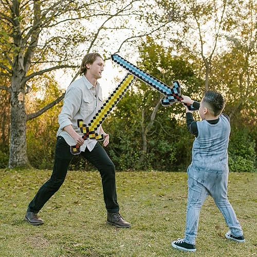 Miniatura 3 de Paquete de 5 unidades únicas con tema de píxeles de PVC inflables de gran tamaño, espadas hachas, hachas, hachas, juguete para fiesta, divertido,