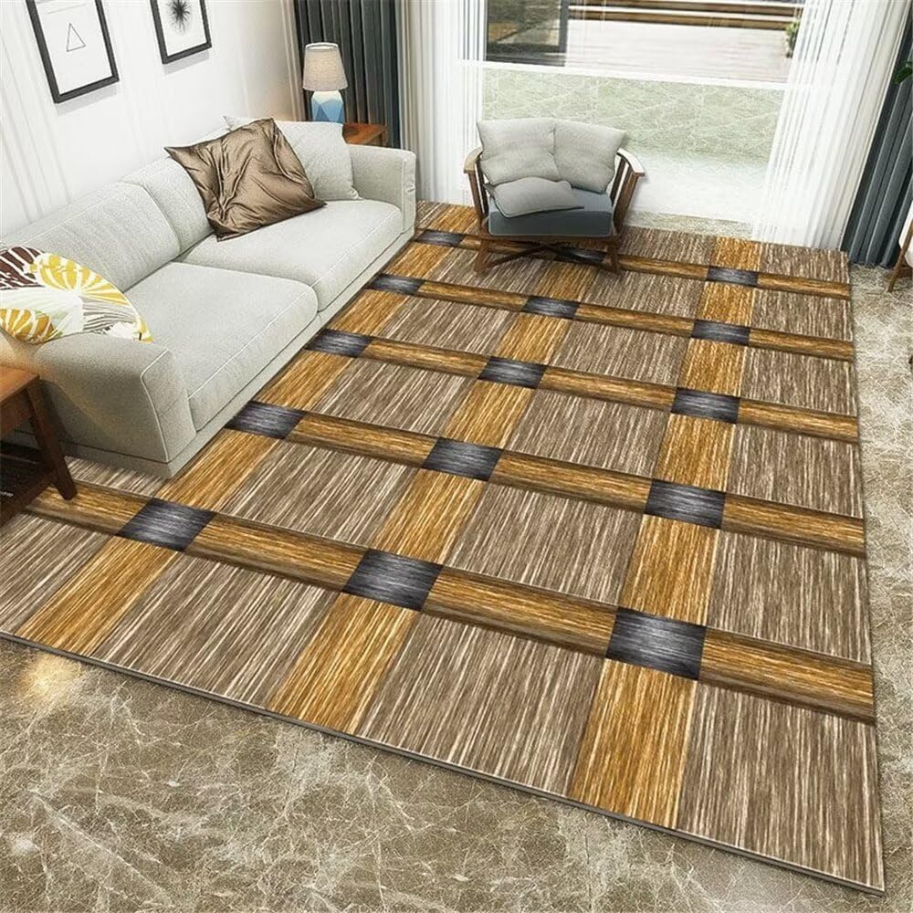 Tapis de sol marron grand format 200x300 motif abstrait pour grand séjour