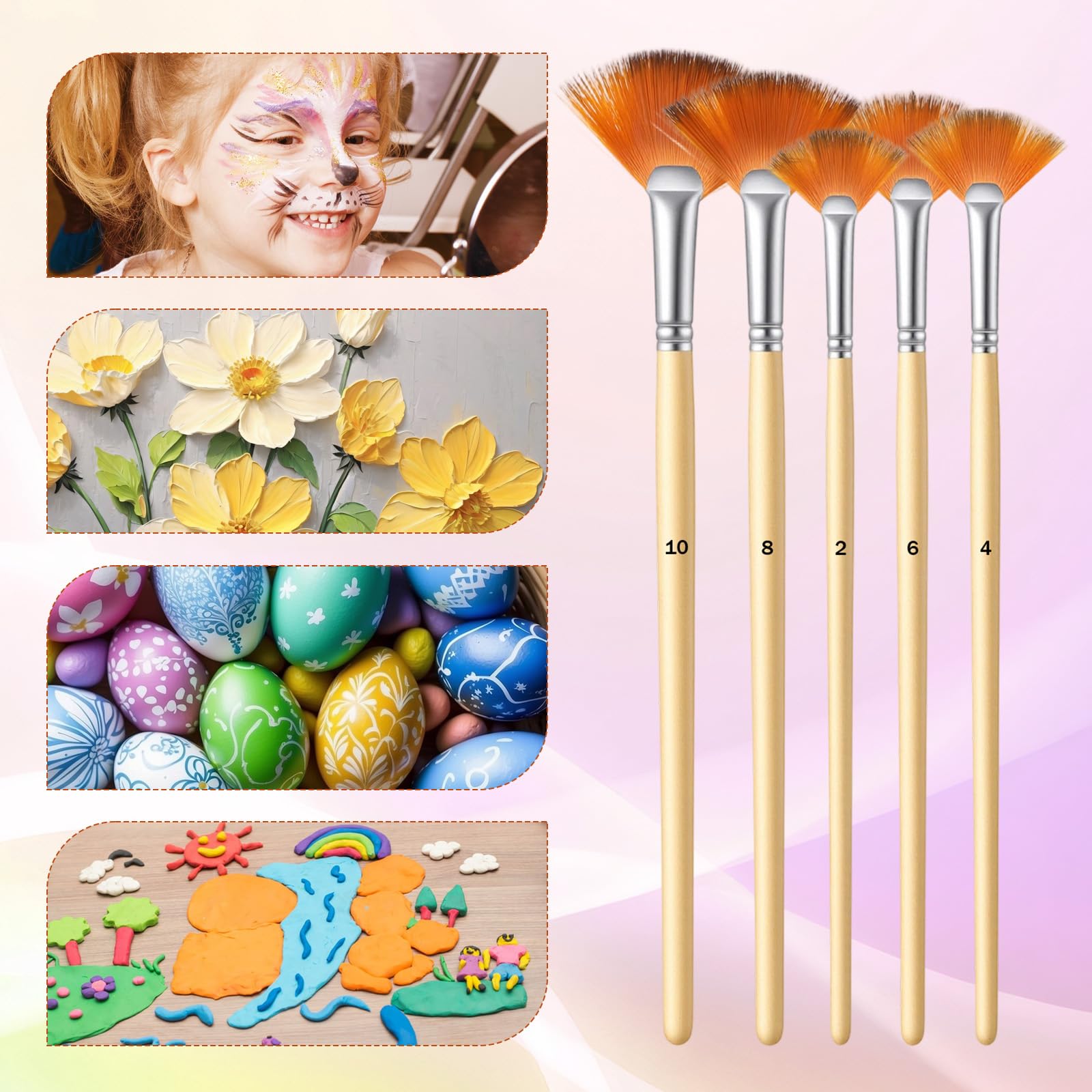 10 Stück Fächerpinsel Set,Acryl Fan Pinsel,Nylon Fächerpinsel,Künstlerpinsel für Acryl-, Aquarell-, Öl- und Gouachemalerei sowie Landschaftsmalerei